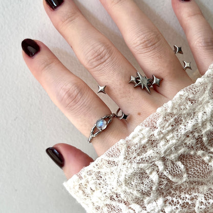 [ rainbow moon stone ] spring ring silver