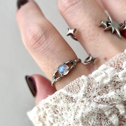[ rainbow moon stone ] spring ring silver