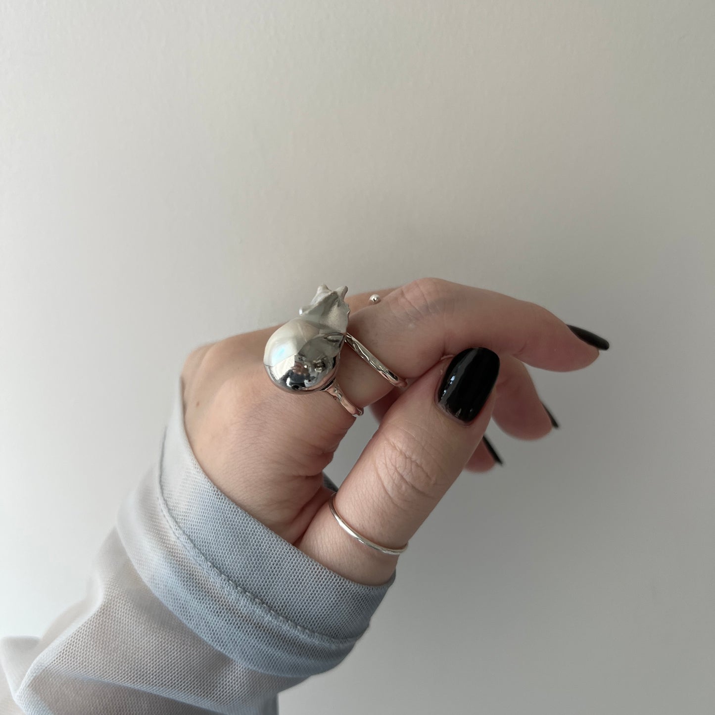 oyster pearl full order ring silver