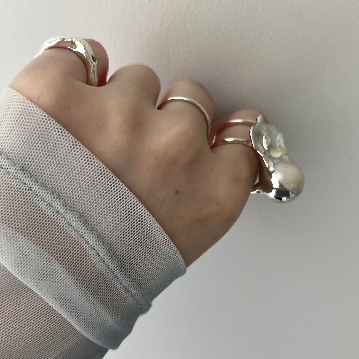 oyster pearl full order ring silver