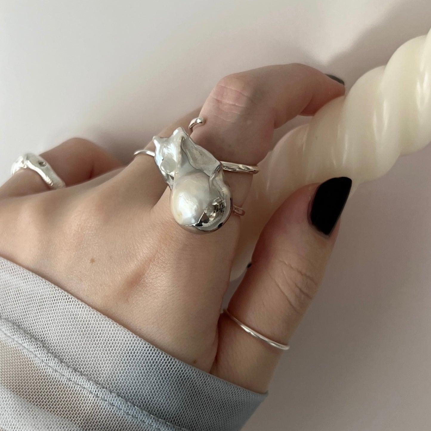 oyster pearl full order ring silver