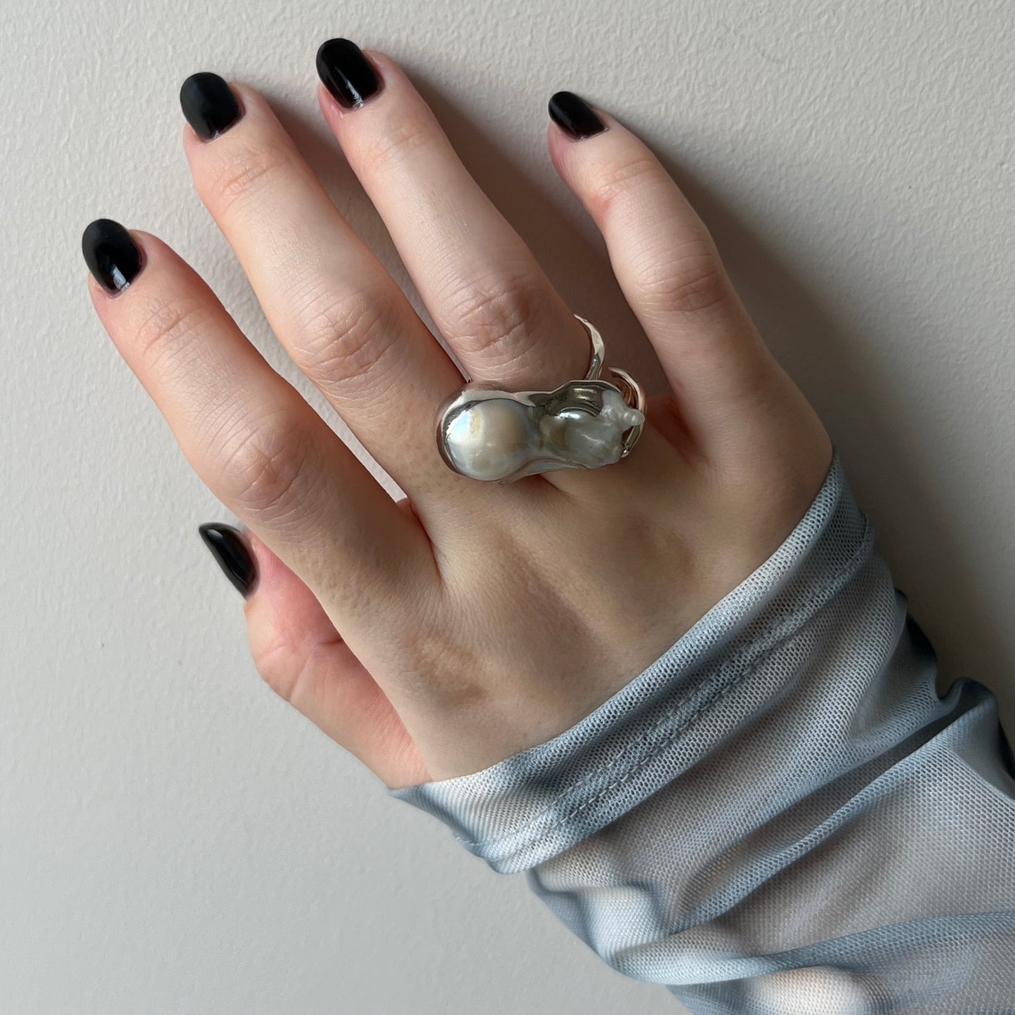oyster pearl full order ring silver