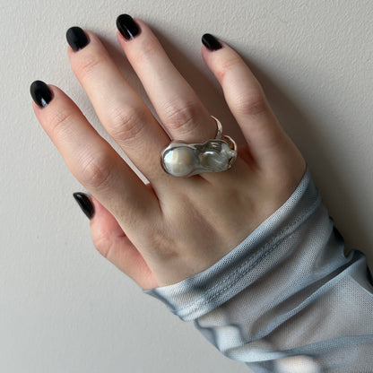 oyster pearl full order ring silver