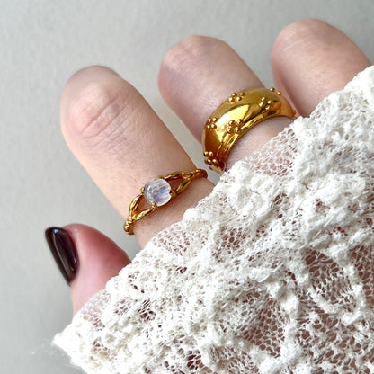 [ rainbow moon stone ] spring ring gold