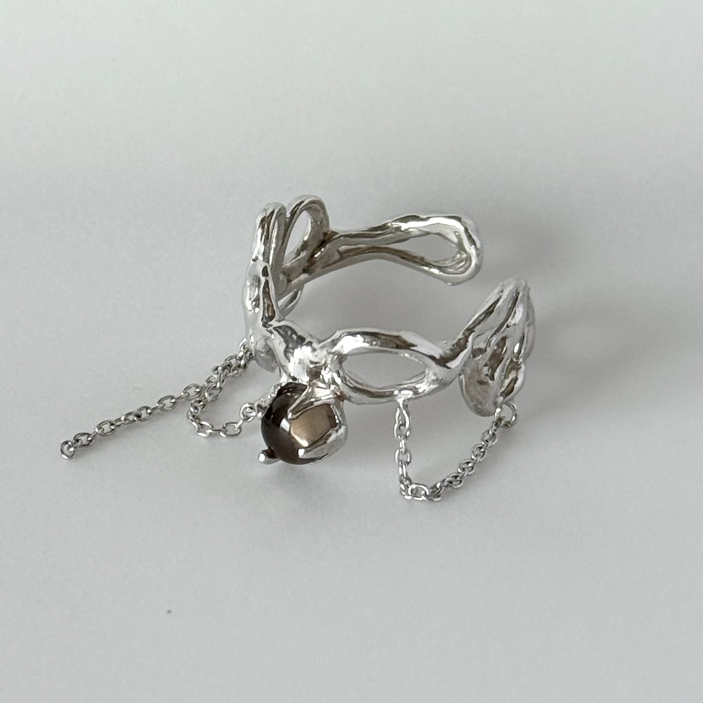 [ smoky quartz ] nuanced mesh silver [ free size ]