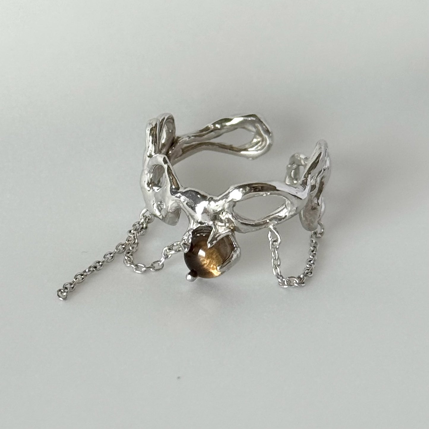 [ smoky quartz ] nuanced mesh silver [ free size ]