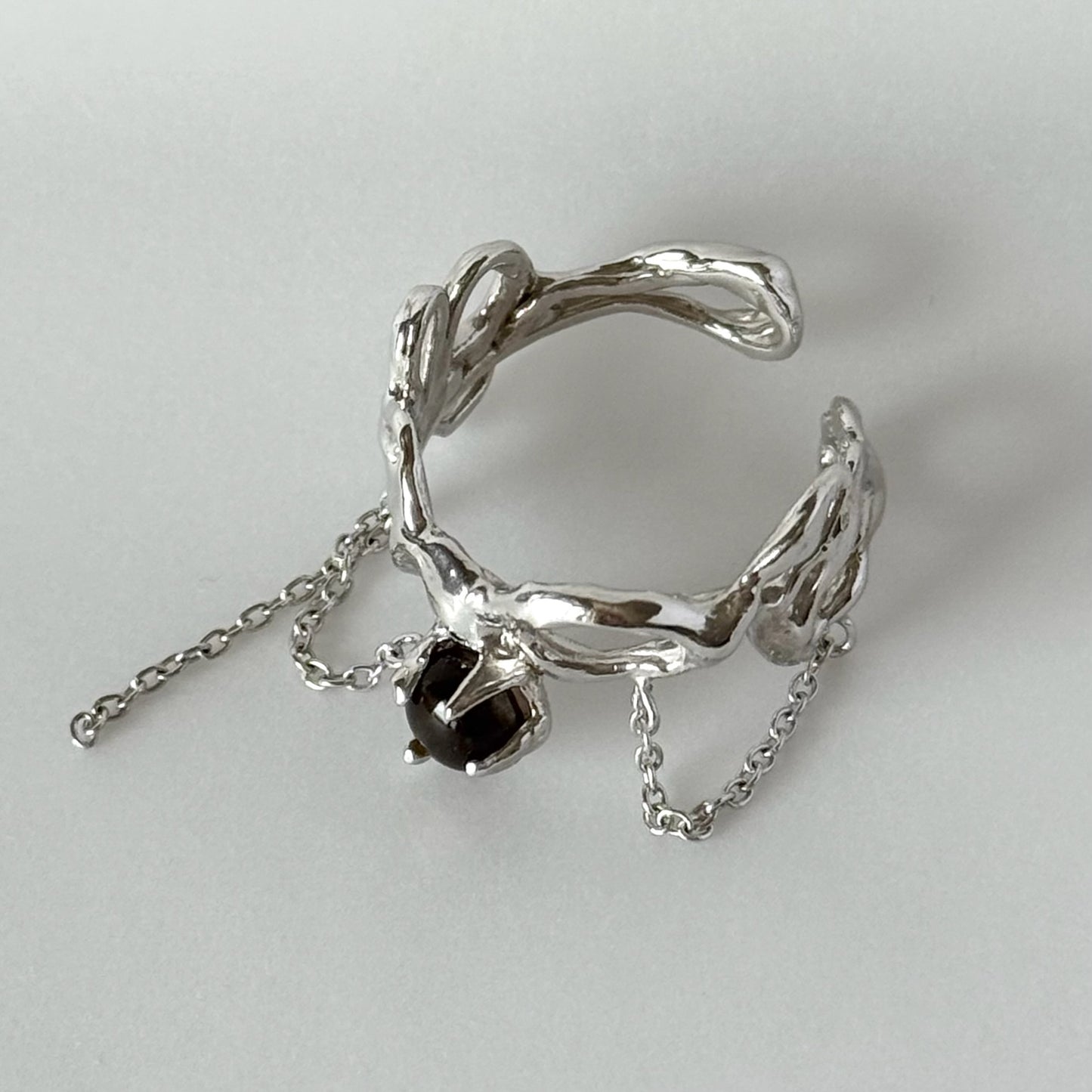 [ smoky quartz ] nuanced mesh silver [ free size ]