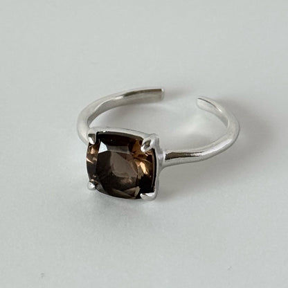 [ smoky quartz ] square faceted cut silver [ free size ]