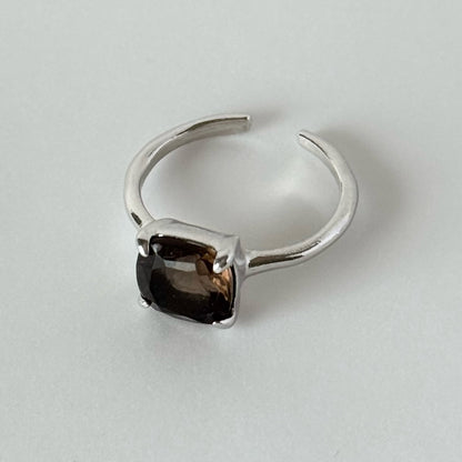 [ smoky quartz ] square faceted cut silver [ free size ]