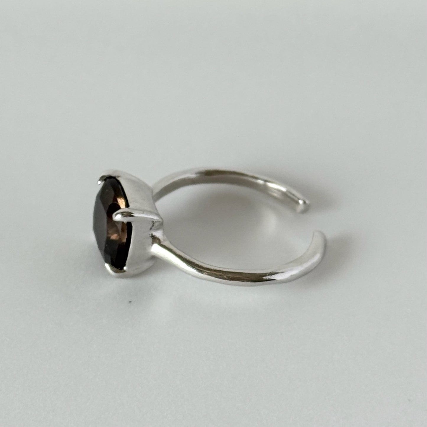 [ smoky quartz ] square faceted cut silver [ free size ]