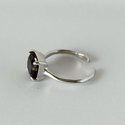 [ smoky quartz ] square faceted cut silver [ free size ]