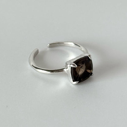 [ smoky quartz ] square faceted cut silver [ free size ]