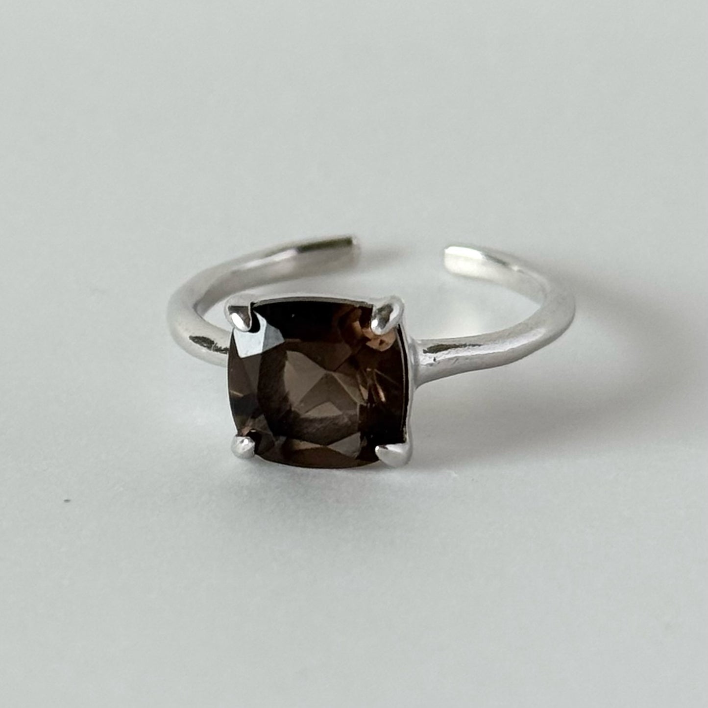 [ smoky quartz ] square faceted cut silver [ free size ]