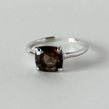 [ smoky quartz ] square faceted cut silver [ free size ]