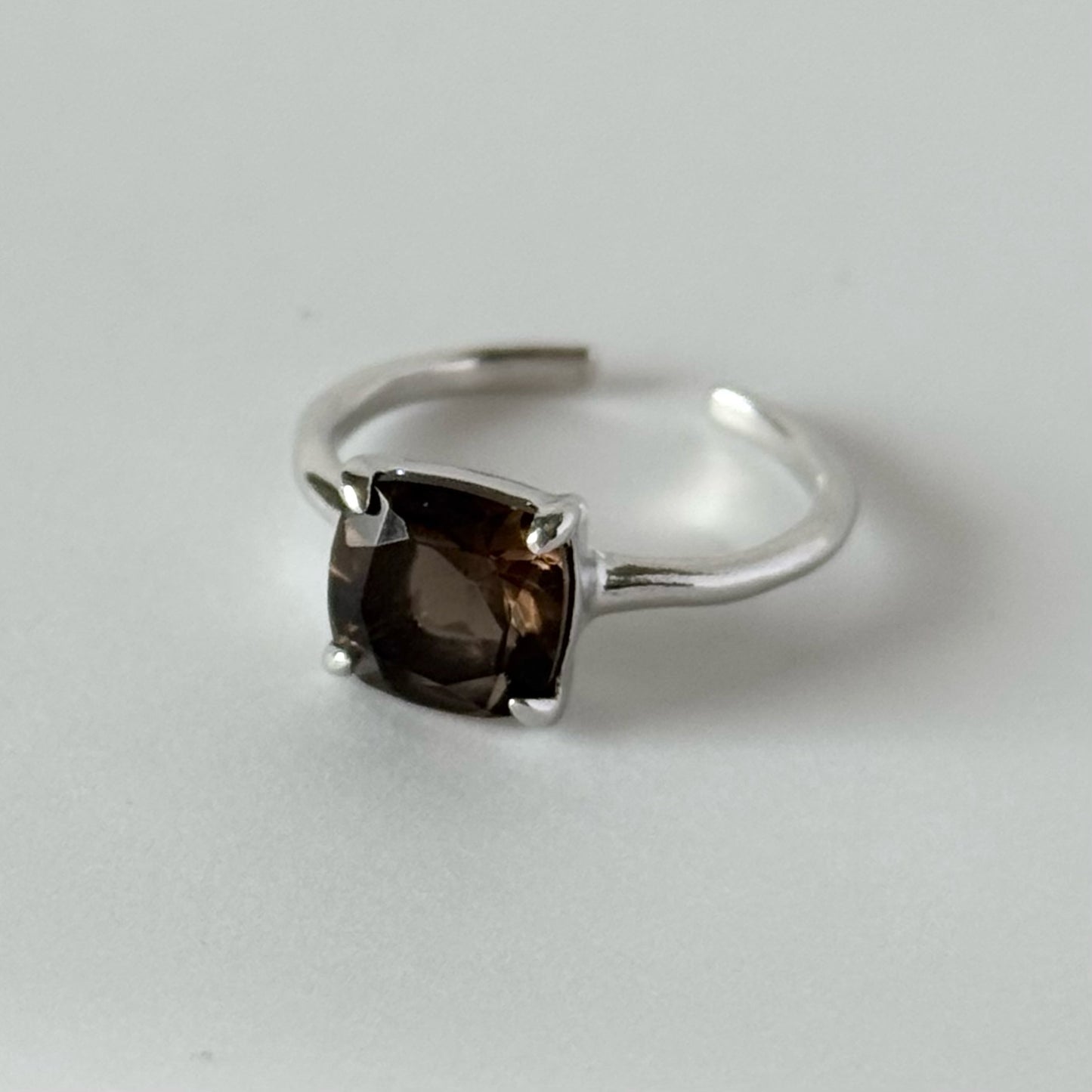 [ smoky quartz ] square faceted cut silver [ free size ]