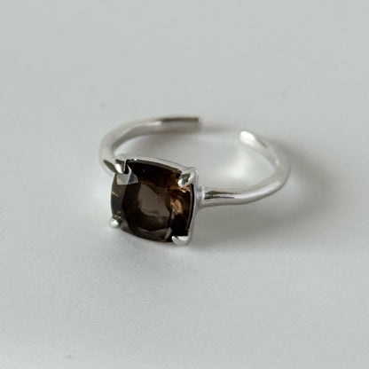 [ smoky quartz ] square faceted cut silver [ free size ]