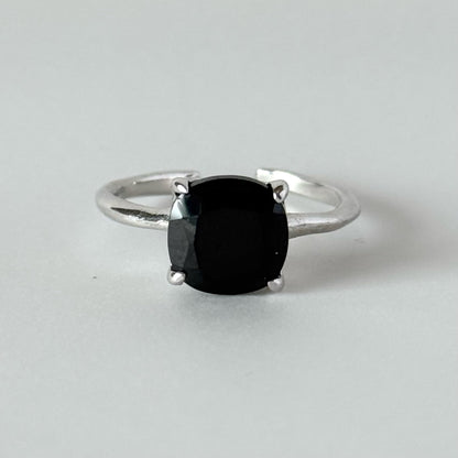 [ black spinel ] square faceted cut silver [ free size ]