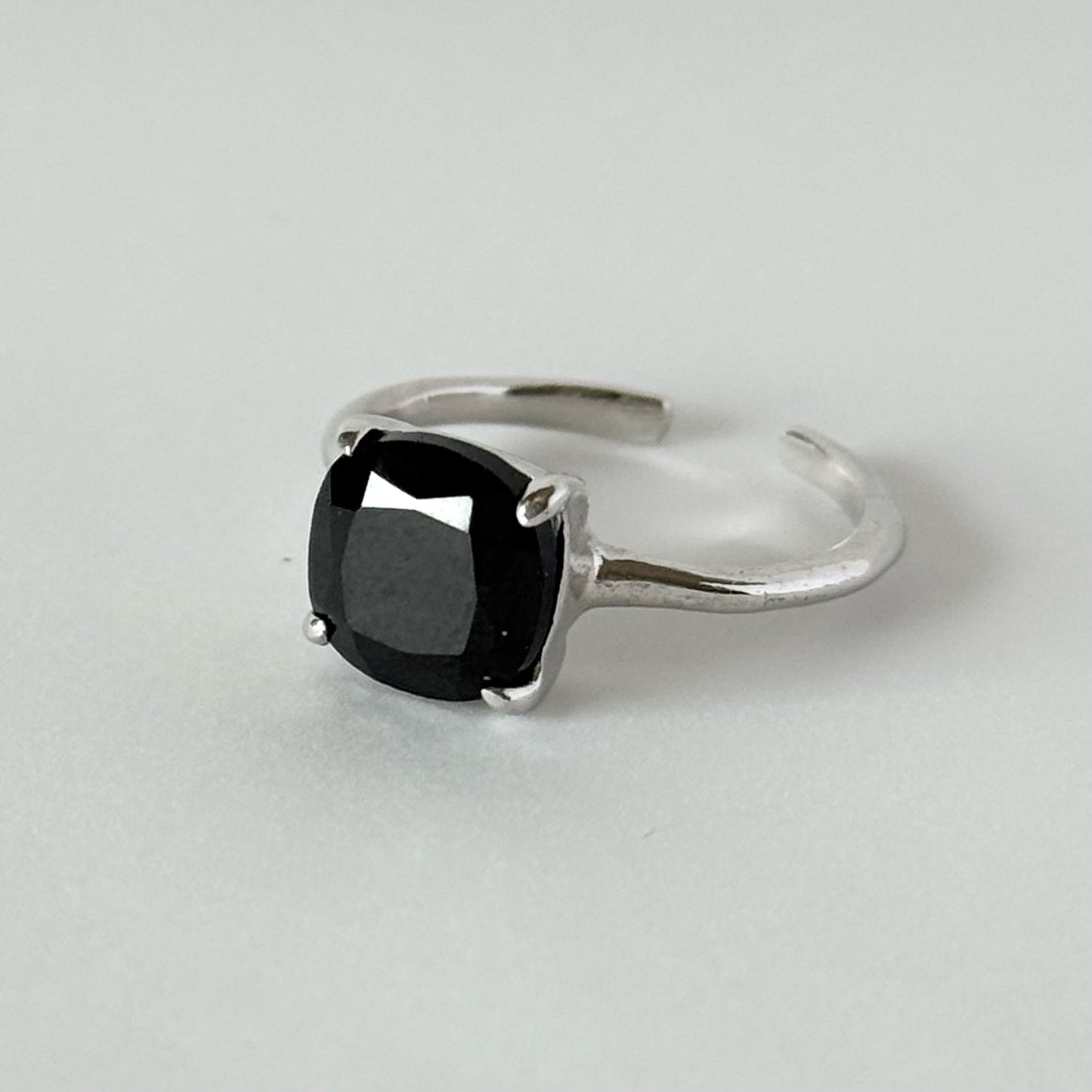 [ black spinel ] square faceted cut silver [ free size ]