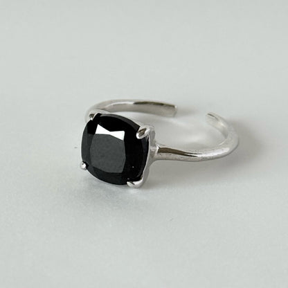 [ black spinel ] square faceted cut silver [ free size ]