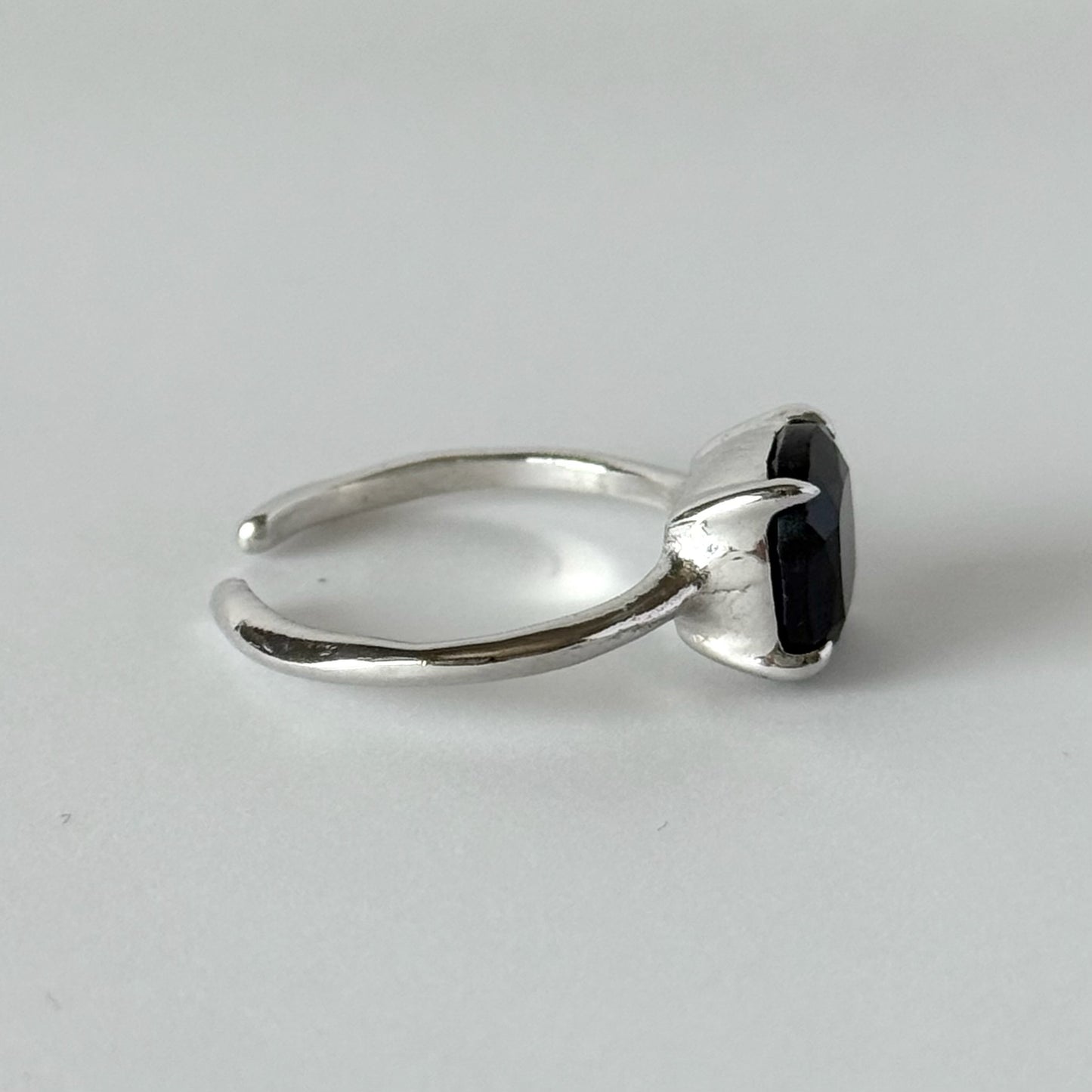 [ black spinel ] square faceted cut silver [ free size ]