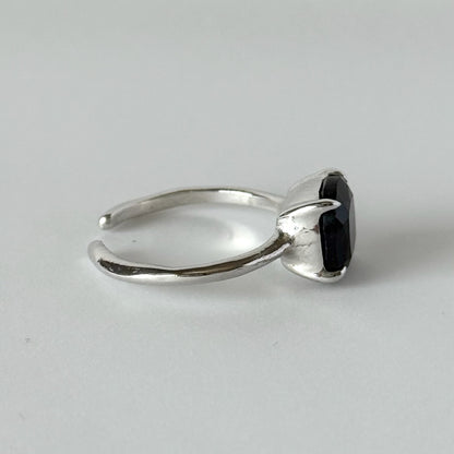 [ black spinel ] square faceted cut silver [ free size ]