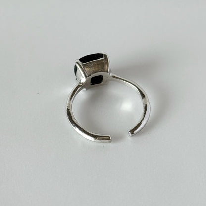 [ black spinel ] square faceted cut silver [ free size ]