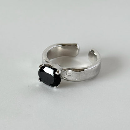 [ black spinel ] um silver ring [ free size ]
