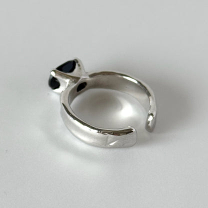 [ black spinel ] um silver ring [ free size ]