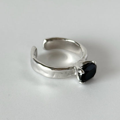 [ black spinel ] um silver ring [ free size ]