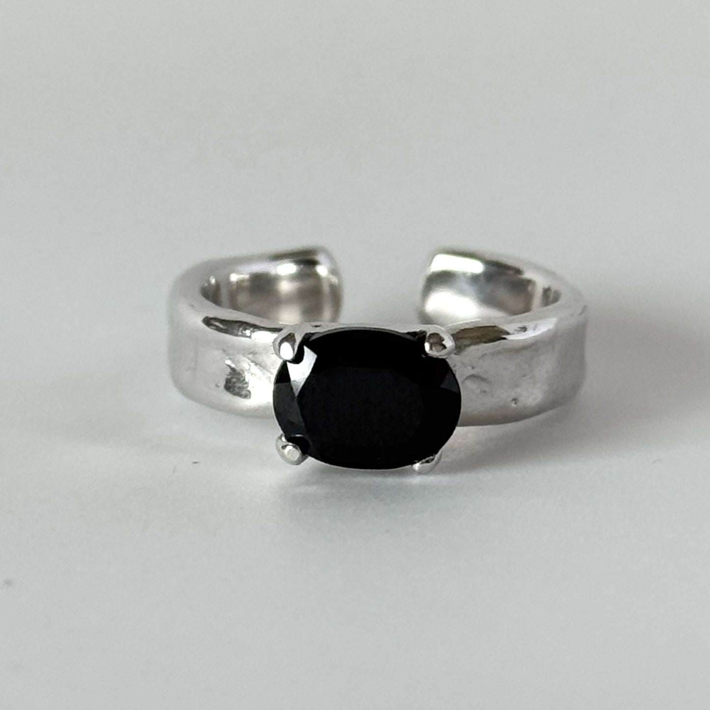 [ black spinel ] um silver ring [ free size ]