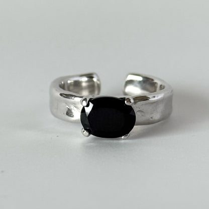 [ black spinel ] um silver ring [ free size ]