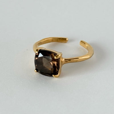[ smoky quartz ] square faceted cut gold