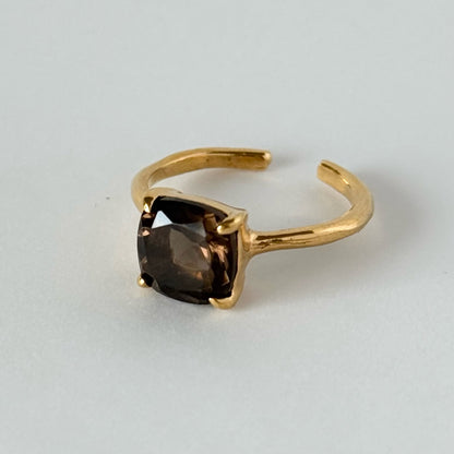 [ smoky quartz ] square faceted cut gold [ free size ]