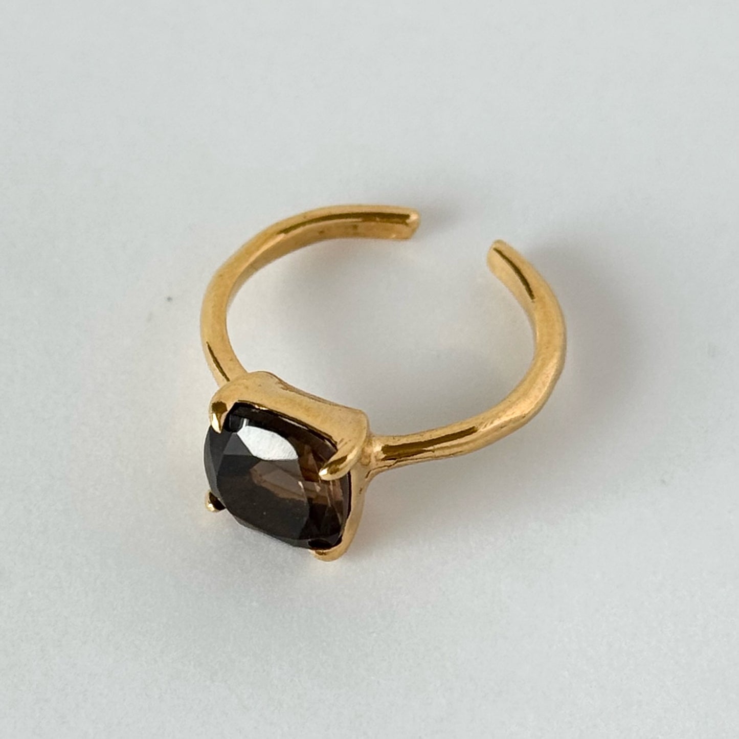 [ smoky quartz ] square faceted cut gold [ free size ]
