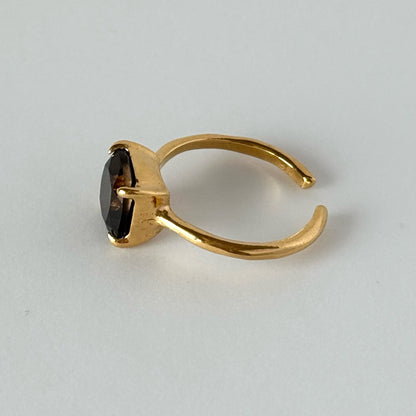 [ smoky quartz ] square faceted cut gold [ free size ]