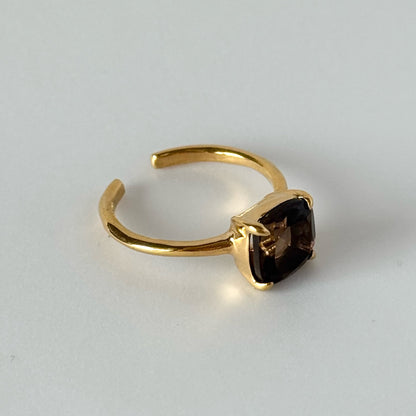 [ smoky quartz ] square faceted cut gold [ free size ]