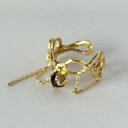 [ smoky quartz ] nuanced mesh gold [ free size ]