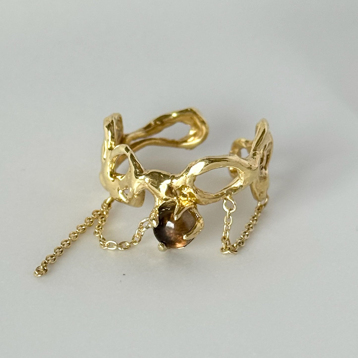 [ smoky quartz ] nuanced mesh gold [ free size ]