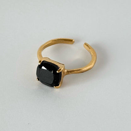 [ black spinel ] square faceted cut gold [ free size ]