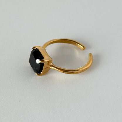 [ black spinel ] square faceted cut gold [ free size ]