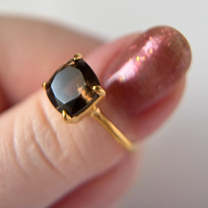 [ smoky quartz ] square faceted cut gold [ free size ]