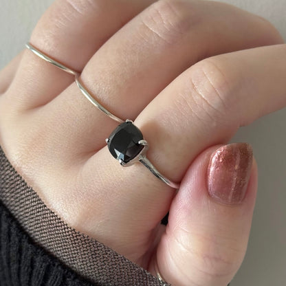 [ black spinel ] square faceted cut silver [ free size ]