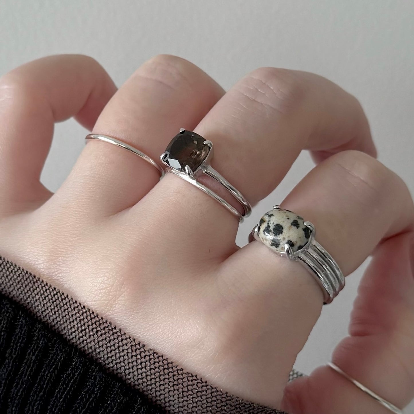 [ smoky quartz ] square faceted cut silver [ free size ]