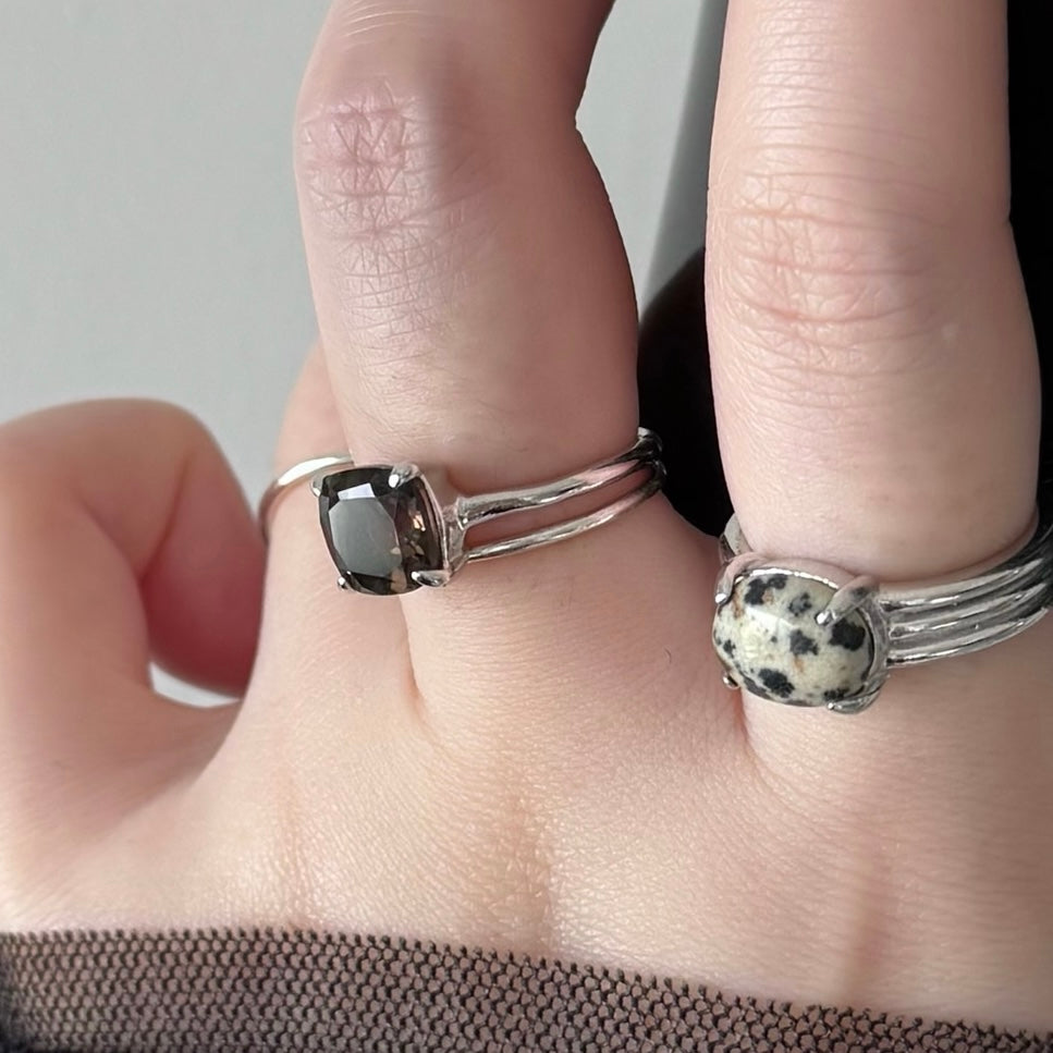 [ smoky quartz ] square faceted cut silver [ free size ]