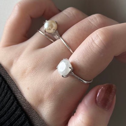 [ moon stone ] square faceted cut silver [ free size ]