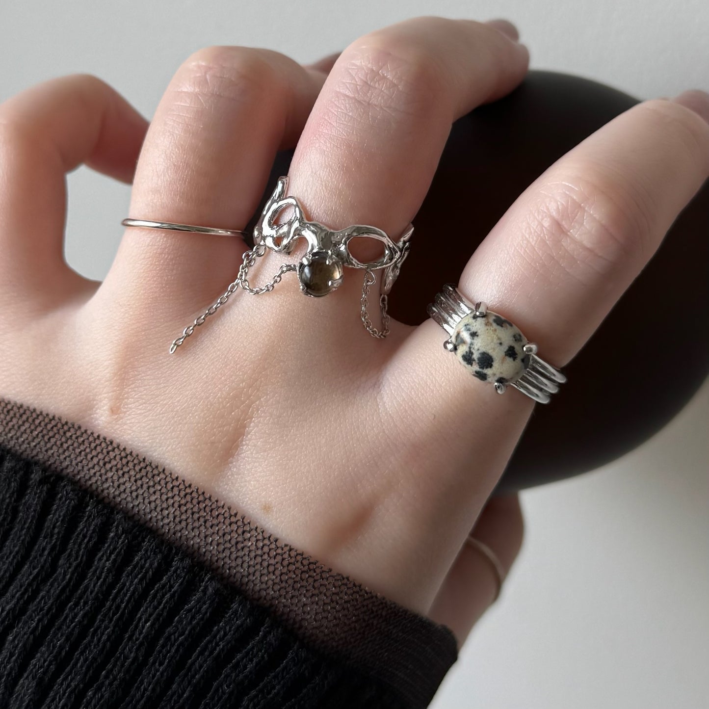 [ smoky quartz ] nuanced mesh silver [ free size ]