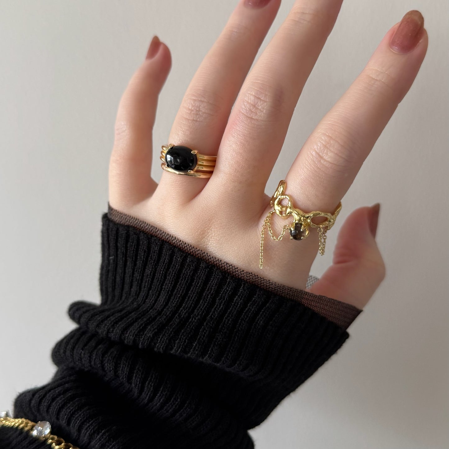 [ smoky quartz ] nuanced mesh gold [ free size ]