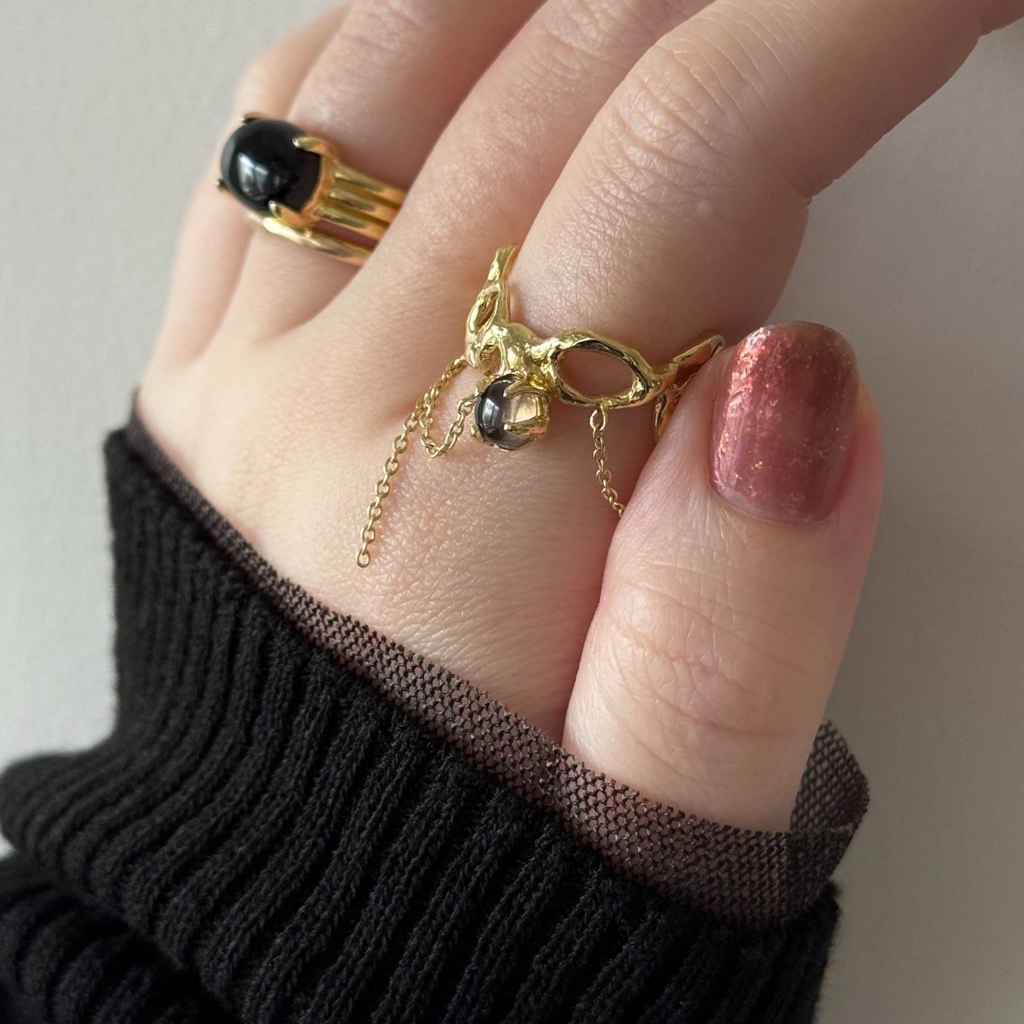 [ smoky quartz ] nuanced mesh gold [ free size ]