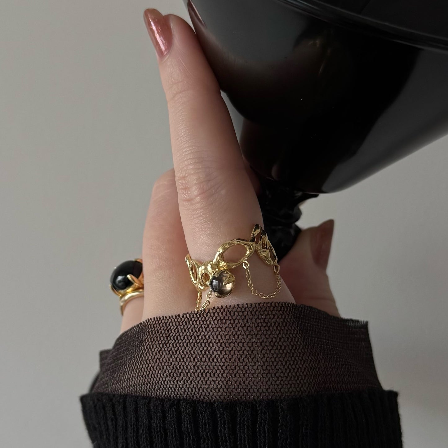 [ smoky quartz ] nuanced mesh gold [ free size ]