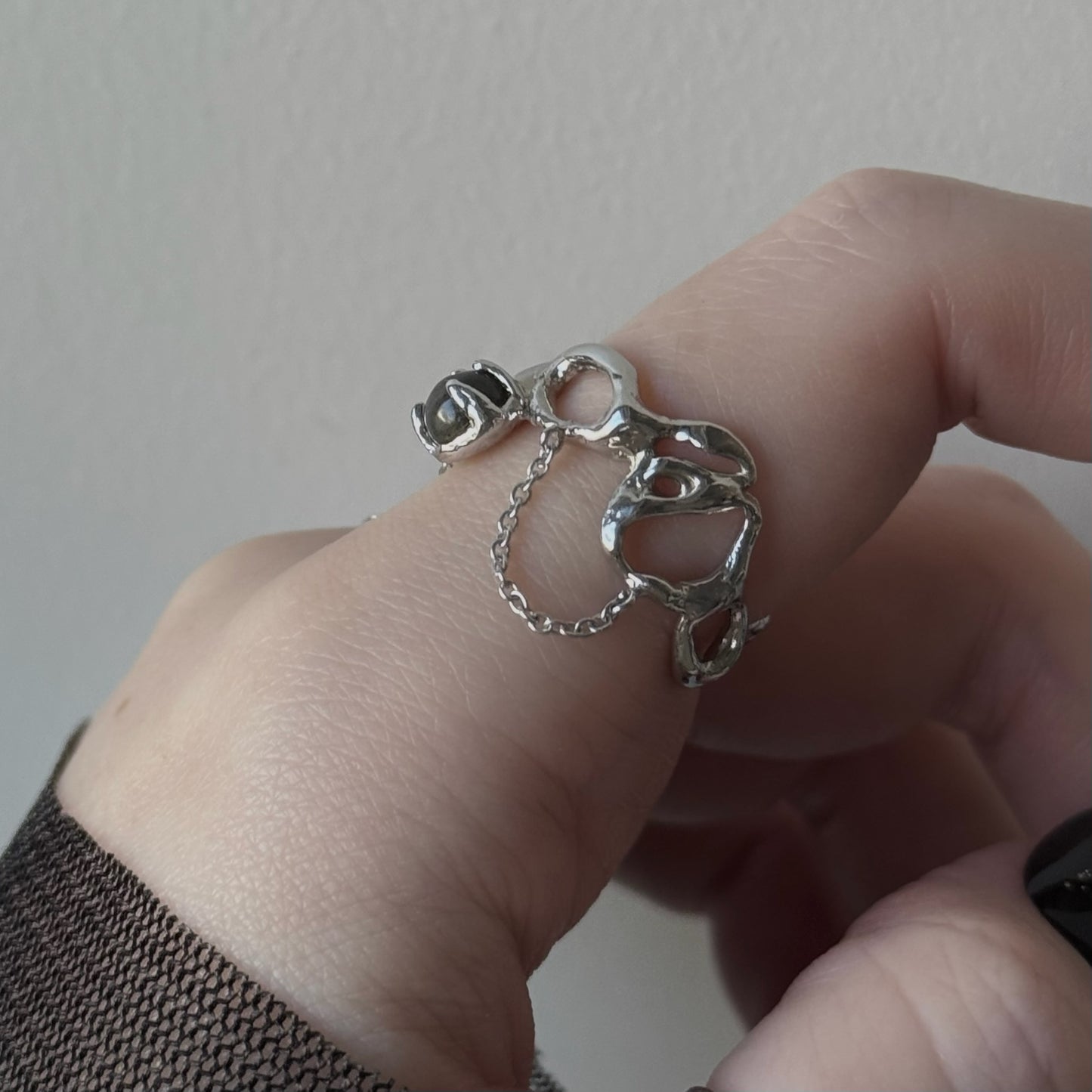 [ labradorite ] nuanced mesh silver [ free size ]